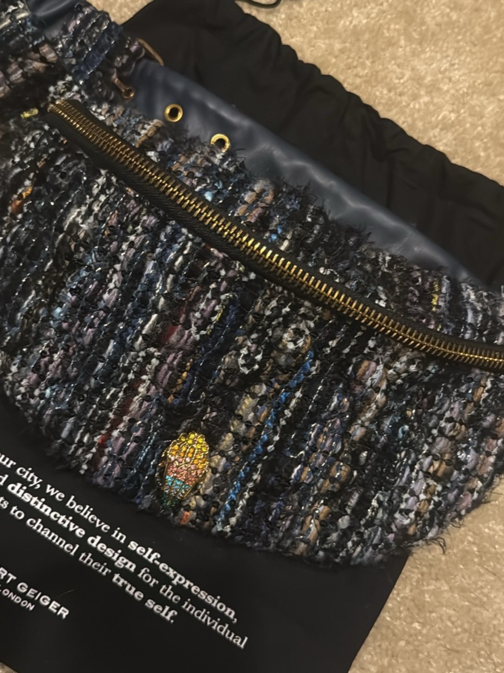 Kurt Geiger Multi-Color Tweed Crossbody with Gold Hardware